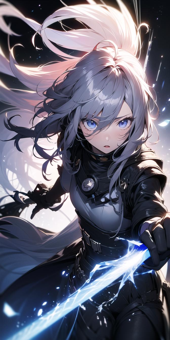 A woman with long hair and a sword in her hand - SeaArt AI