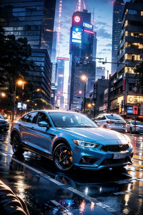 hyper realistic,metal,professional photo of a futuristic muscle car with multiple modifications, large wheels, driving, cybernetic hood, cyber car parts, front pop up headlights, science fiction, sci-fi scenario, (night), natural light, cyberpunk, futuristic city, cyberpunk city, neon signs, highly detailed, (highly detailed background), multiple buildings in the background, detailed textures, wide angle, 8k, HDR, professional photoshoot, high quality photo, realistic photo, realistic shadows, detailed shadows, realistic proportions,film grain, raw photo,(front),
<lora:apstyle3diff:1> apstyle3 apstyle masterpiece best quality detailed eyes