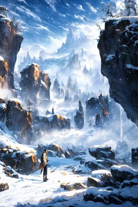 chinese style,1girl,no humans,scenery,fog,sky,outdoors,mountain,day,traditional media,landscape,cloud,blue sky,snow,blue theme,nature,rock,<lora:911ç»èå¢å Add More Details - Detail Enhancer:0.8>,, masterpiece,best quality,highly detailed,Amazing,finely detail,extremely detailed CG unity 8k wallpaper,score:>=60,, beautiful detailed eyes,Fine hair texture,, incredibly absurdres,wallpaper,realistic,real,photo,landscape,foreshortening,