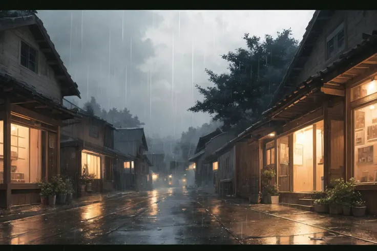 raining night ,village road,
