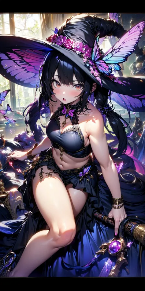 <lora:apstyle3diff:1> apstyle3 apstyle masterpiece best quality detailed eyes
colorful butterfly,girl,full body,witch hat,(detailed face:1.2), Tarot border,The portrait is centered,(no weapon),, medium hair, black hair, twintails, blunt bangs, brown eyes,
<lora:detail_slider_v4:0.5>