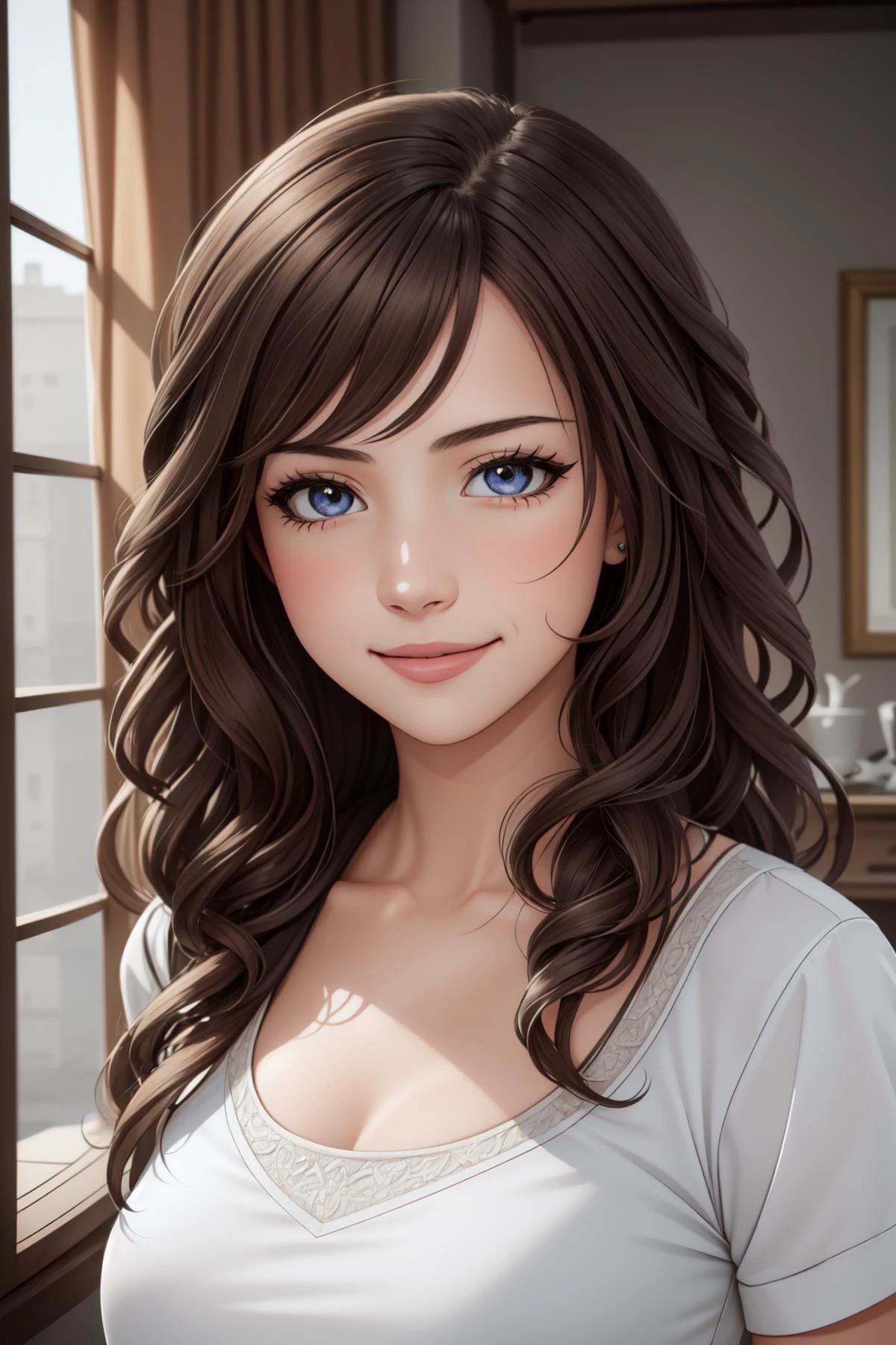best quality, intricate details,
1girl, <lora:pokimane_v10:0.8> imanys, imanepoki,
(RAW photo, best quality), (realistic),photo, best quality ,masterpiece, an extremely delicate and beautiful, extremely detailed, CG ,unity, 2k wallpaper, finely detail, masterpiece, best quality, huge filesize, ultra-detailed, nature, highres, extremely detailed, 1girl, slim body,(white shirt), portrait, porcelain skin, 1girl, solo, smile, brown hair, brown eyes, long hair, realistic, extremely detailed face, extremely detailed