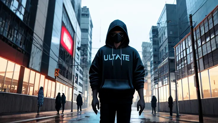 (high quality, best quality, hi res), (ultimate phtoreal cyi style Concept Art), (dynamic compose, charcter, hoodie):2.0, (dark atomosphere, cyberpunk city ):2.0 , (Ray traching, Lumen, highly detailed digital painting, 8 k, realistic, hyperdetailed photorealistic, volumetric, intricate detail),