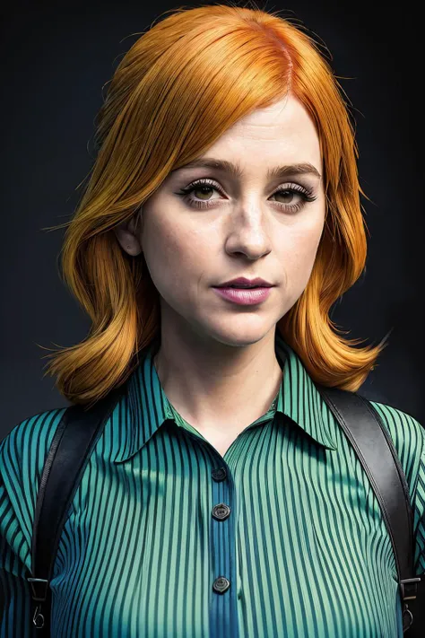 portrait photo of ayaC1,(blue and green striped shirt), (dirty blonde hair), alluring portrait, intricate, highly detailed, digital painting, artstation, concept art, naughty, sharp focus, cinematic lighting, illustration, art by artgerm and greg rutkowski, alphonse mucha, cgsociety