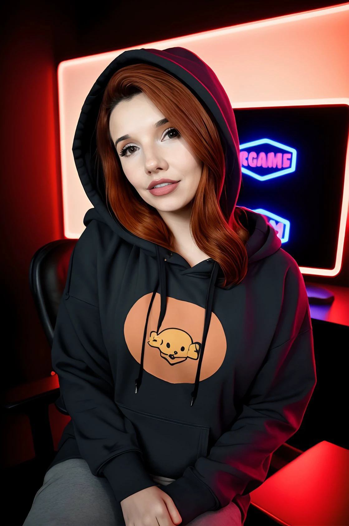 <lora:Cadaea:1.4> cadaea, red and brown hair
wearing a cozy hoodie
in a gaming room