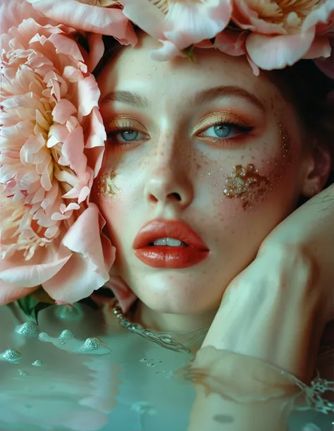 hyperrealistic photo of a beautiful (Mix of Bella Hadid and Paloma Elsesser), standing, 24yo model from the USA, ((striking features with full figure:2.0)), high detail face, thick wavy brown hair, (medium skin tone), wearing , Haute Couture Squat, In a dramatic couture outfit, she squats low with her feet flat on the ground, knees wide. Her elbows rest on her knees, and her hands frame her face or one hand might touch her chin thoughtfully, focusing all attention on her expression and the outfit., <lora:tbh154-sdxl:1> style of Miles Aldridge, <lora:PerfectEyesXL:0.4> green eyes, blue eyes, brown eyes, perfecteyes, <lora:RMSDXL_Creative:0.5> , Tiny, almost imperceptible raindrops suspended in the air, catching light but not wetting surfaces, perfect composition,masterpiece,best quality, atmospheric haze, Film grain, cinematic film still, shallow depth of field, highly detailed, high budget, cinemascope, moody, epic, OverallDetail, gorgeous, photorealistic, eye catchlights, atmospheric lighting, skin pores, imperfections, natural, shallow dof, Photorealistic, absurdres, photo,