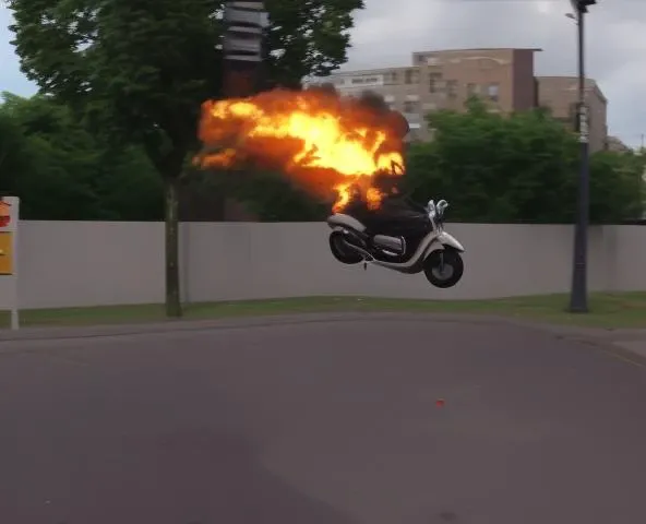 <lora:Blow It Up - (Trigger words are Explosion Artstyle) :1> explosion artstyle, a moped going off a ridiculous trick jump.