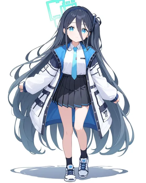 arisu \(blue archive\),1girl, solo, white_background, full_body, white_shirt, simple_background, pleated_skirt, halo, black_hairband, collared_shirt, black_skirt, white_footwear, blue_necktie, long_sleeves, black_socks, one_side_up, sneakers, standing, white_jacket, tie_clip, open_jacket, looking_at_viewer
<lora:arisu_(blue_archive)_image2965_2023-11-25:1>halo. gorgeous,key visual, vibrant, studio anime,award-winning, professional, highly detailed,high budget, cinemascope