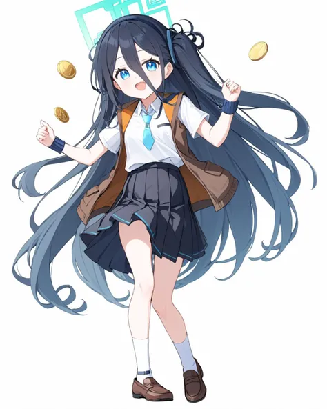 arisu \(blue archive\),1girl, solo, white_shirt, white_background, full_body, pleated_skirt, open_mouth, halo, collared_shirt, one_side_up, brown_vest, looking_at_viewer, tokiwadai_school_uniform, black_hairband, loose_socks, brown_footwear, brown_sweater_vest, simple_background, short_sleeves, loafers, :d, white_socks, shorts_under_skirt, black_skirt, white_pupils, coin
<lora:arisu_(blue_archive)_image2965_2023-11-25:1>halo. gorgeous,key visual, vibrant, studio anime,award-winning, professional, highly detailed,high budget, cinemascope