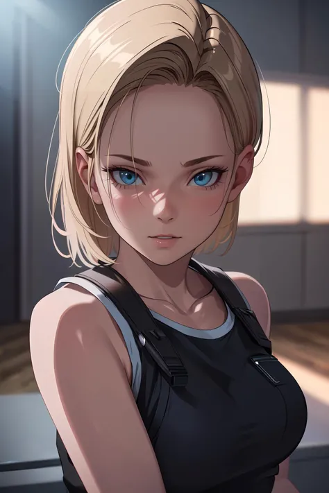 photorealistic, octane render, best quality, sharp focus, 8k, 4k, Masterpiece, Best Quality, realistic skin texture, extremely detailed, intricate, hyper detailed, illustration, soft lighting, high resolution, sharp detail, <lora:android_18_v110:0.8> android_18, and18, 1girl, blue eyes