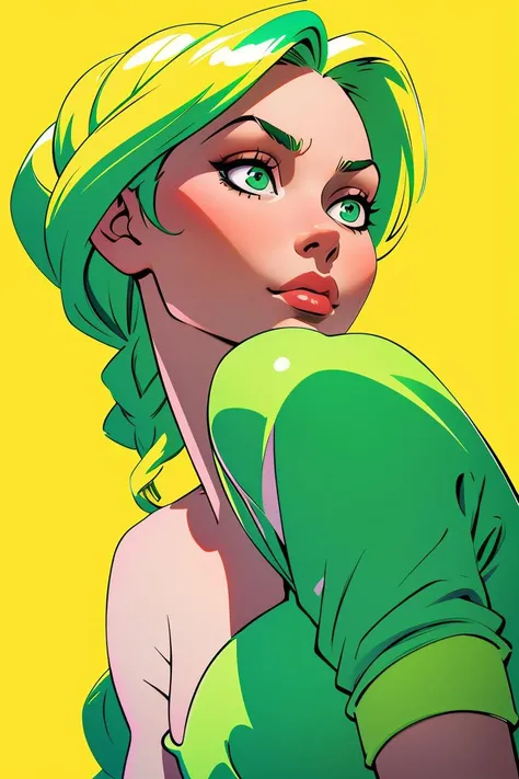 8k, SesyToon, cartoon of a woman in a bikini and a green towel, comic poster style, character is in her natural pose, J. Scott Campbell, by Eugênio Granell, poster art, J.. Scott Campbell, girl poster, extreme foreshortening , close up, by Hugh Hughes, poster pose, bending over, poster, side pose, Director: Humberto Castro, desperate pose