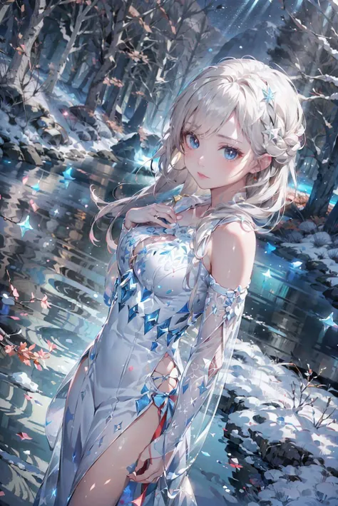 <(best quality, extremery best quality, masterpiece:1.4), (realistic, intricate details:1.4), (photorealistic:1.4), (extremely intricate:1.4), highres, ultra highres, ultra-detailed, absurdres, incredibly absurdres, extremely detailed, high quality, high resolution, hyperrealistic, ultra-realistic, hyper-detailed, top quality, best, fine detail, massive detail, Highly detailed, extreme detailed, highest detailed, high-res, absolutely resolution, reflection, (refraction:1.4), (hyperrealism:1.4)>, BREAK, 1girl, solo, looking at viewer, (young cute beautiful 18-year-old girl:1.4), 3d face, beautiful girl, Beautiful face, pretty, girlface, kpop idol, supermodel, stunning innocent symmetry face, perfect body, medium breast, slim waist, slim legs, (high detailed skin:1.4), glowing eyes, goddess, natural skin texture, shiny skin, White skin, Beautiful detailed face, detailed face, real skin texture, cute delicate face, finely detailed face, golden ratio, golden ratio face, expressive eyes, perfect face, perfect skin, flawless face, clear face, shiny hair, pale skin, Proper body proportion, perfect anatomy, realistic skin texture, luscious lips, glossy lips, natural makeup, beautiful bright pupils, slender figure, intricate eyes, detailed pupils, detailed face and eyes, longeyelashes, blush, good hand, perfect hands, pretty face, beautiful female bodies, finely detailed skin, oily shiny skin, BREAK, (((((Night time, heavy snow, (snow_queen_elsa, blonde hair:1.5), (winter, snow-covered landscape, snowstorm, ice powers, snowy background, mountain background, cold, winter forest, snowflake, Snow, snowing, falling snow, forest, sky, river in background, cold ice, blizzard storm, frozen lake, big tall pine tree, mountain, snow peak, everfrost, landscape, glaciers, water reflection, ice reflection, frozen forest, spikes of ice, ice glaciers, ice cliffs, aurora borealis, stars, outdoors, morning mist, ethereal, sunrise, scenery, nature, lost forest, mysterious background:1.4), (iridescent colors, blush, mysterious, fantasy background, fantasy, smile, open mouth:1.2), (light is shining, fog, wind:1.2), (Luminescent Particles:1.3), (fullbody:1.2), (eye focus, face focus, character focus, close-up face:1.2), (dutch angle, cowboy shot:1.3), (hand of Guido Daniele:1.4), colorful refraction)))), BREAK, <watercolor, available light, detailed light, volumetric fog, beautiful lighting, Rembrandt lighting, Cinematic, pixel art, game art, key visual, surreal, PBR Texturing, Anisotropic Filtering, Maximum Clarity And Sharpness, Albedo And Specular Maps, Multi-Layered Textures, Surface Shading, Sub-Pixel Convolution, Sub-Pixel Convolution, Accurate Simulation Of Light-Material Interaction, blurry foreground, broad light, volumetric light effect, matte painting, perfectly defined features, volumetric lighting, Tone Mapping, Lumen Reflections, Global illumination, Ray Tracing, Screen Space Global Illumination, Accent Lighting, 32k, Natural Lighting, volumetric, cinematic masterpiece, Rule of thirds, high dynamic range, Multi-exposure HDR capture, cinematic render, game cg cinematic, atmospheric perspective, movie scene, epic dynamic frame, motion blur, ((cinematic look, Film look)), rim light, 4k textures, adobe lightroom, photolab, insane details, hyperdetailed, exposure blend, professional color grading, professional color correction, aerial perspective, particles and dust in beams of light, cinematic scene, dynamic lighting, sharp details, lomography, soft focus, light leaks, bold hues, atmospheric depth, (explosive light and shadow:1.2), aesthetics, intricate designs, ultra realistic digital art, (zentangle, mandala, tangle, entangle), (fractal art), elegant, vivid colours, floating particles, particles, dramatic, epic, (ink drawing, oil painting detailed), (dramatic lighting:1.2), RAW, huge filesize, extremery detailed CG, Photo, 8k uhd, cinematic atmosphere, trending on artstation, award-winning glamour photograph, highly detailed photo, official art, beautiful and aesthetic, unity 8k wallpaper, beautiful, highly detailed CG illustration, best illustration, intricate, Amazing, emotional, analog, painting, digital painting, concept art, Oil Painting, illustration, Classical art, Renaissance, Romanticism, Neoclassicism, Color Palette, depth and contrast, Vibrant colors, saturated, rich saturation, color harmony, vivid palette, concept-art, design style, detail character, concept render, colorful, analog photography, dreamy atmosphere, specular highlights, atmospheric lighting, (dynamic angle, dynamic pose :1.3), (shiny, clothes reflecting light, lens flare, bloom effect, light particle, lens glare:1.3), realistic lighting, cinematic light, (cinematic lighting), light in the face, soft lighting, saturated colors, detailed background, sharp focus, 8k high definition, perspective, Master Composition, roughness, post-processing, soft shadows, realistic shadows, ambient occlusion, ray-tracing, subsurface scattering, photon mapping, physically-based rendering, octane rendering, unreal engine 5, ue5 rendering, Adobe After FX, dslr, RTX, Best character details, radiosity, sharp, antialiased, RAW photo, HDR, 8k, 4k, (((Photographed by Roger Deakins, using a RED Monstro 8K VV camera and a series of high-end lenses))), ((Hasselblad photography)), (film grain:1.4), Kodak portra 400, ((Fujifilm X-T5)), professional photograph, depth of field, caustics, Broad lighting, diffuse lighting, rim lighting, two tone lighting, textile details, visible pores, high resolution scan, professionally color graded, photographic reality, automatic white balance, best lighting, detailed shadow, high contrast, strong light and shadow>, (PureErosFace_V1:0.4), (ulzzang-6500:0.6), <lora:epiNoiseoffset_v3:0.05>, <lora:FilmVelvia2:0.05>, <lora:add_detail:0.2>, <lora:snow_queen_elsa:0.7>