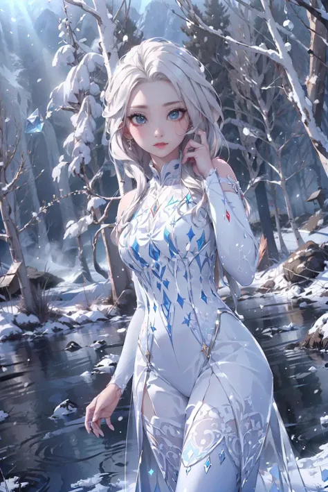 (full figure:1.5), realistic, realism, photorealism, photo-realistic, high contrast, (photorealistic:1.4), 8k high definition detailed realistic, (best quality, masterpiece:1.2), NSFW, photon mapping, radiosity, physically-based rendering, best quality, highly detailed,1girl, felsa, white hair, blue eyes, single braid, hair over shoulder, full body, blue dress, snow, blue theme, (ahegao:1.5), (rolling eyes:1.5), white knee high socks