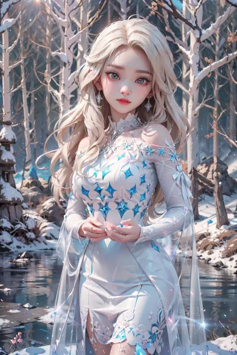 <(best quality, extremery best quality, masterpiece:1.4), (realistic, intricate details:1.4), (photorealistic:1.4), (extremely intricate:1.4), highres, ultra highres, ultra-detailed, absurdres, incredibly absurdres, extremely detailed, high quality, high resolution, hyperrealistic, ultra-realistic, hyper-detailed, top quality, best, fine detail, massive detail, Highly detailed, extreme detailed, highest detailed, high-res, absolutely resolution, reflection, (refraction:1.4), (hyperrealism:1.4)>, BREAK, 1girl, solo, looking at viewer, (young cute beautiful 18-year-old girl:1.4), 3d face, (hand of Guido Daniele:1.4), beautiful girl, Beautiful face, pretty, girlface, kpop idol,  supermodel, stunning innocent symmetry face, perfect body, medium breast, slim waist, slim legs, (high detailed skin:1.5), glowing eyes, goddess, natural skin texture, shiny skin, White skin, Beautiful detailed face, detailed face, real skin texture, cute delicate face, finely detailed face, golden ratio, golden ratio face, expressive eyes, perfect face, perfect skin, flawless face, clear face, shiny hair, pale skin, Proper body proportion, perfect anatomy, realistic skin texture, luscious lips, glossy lips, natural makeup, beautiful bright pupils, slender figure, intricate eyes, detailed pupils, detailed face and eyes, longeyelashes, blush, good hand, perfect hands, pretty face, beautiful female bodies, finely detailed skin, oily shiny skin, clean facial features, an extremely delicate and beautiful, cute & girly, beautiful detailed eyes, stars in the eyes, BREAK, (((((Night time, heavy snow, (snow_queen_elsa, blonde hair:1.4), (winter, snow-covered landscape, snowstorm, ice powers, snowy background, mountain background, cold, winter forest, snowflake, Snow, snowing, falling snow, forest, sky, river in background, cold ice, blizzard storm, frozen lake, big tall pine tree, mountain, snow peak, everfrost, landscape, glaciers, water reflection, ice reflection, frozen forest, spikes of ice, ice glaciers, ice cliffs, aurora borealis, stars, outdoors,  morning mist, ethereal, sunrise, scenery, nature, lost forest, mysterious background:1.4), (iridescent colors, Iridescence, blush, mysterious, fantasy background, fantasy, smile, open mouth:1.2), (light is shining, fog, wind:1.2), (Luminescent Particles:1.3), (fullbody:1.2), (eye focus, face focus, character focus, close-up face:1.2), (dutch angle, cowboy shot:1.3), colorful refraction)))), BREAK, <watercolor, available light, detailed light,  volumetric fog,  beautiful lighting,  Rembrandt lighting,  Cinematic, pixel art,  game art,  key visual,  surreal,   PBR Texturing,   Anisotropic Filtering, Maximum Clarity And Sharpness, Albedo And Specular Maps, Multi-Layered Textures, Surface Shading, Sub-Pixel Convolution,  Sub-Pixel Convolution,  Accurate Simulation Of Light-Material Interaction, blurry foreground, broad light, volumetric light effect, matte painting, perfectly defined features, volumetric lighting, Tone Mapping, Lumen Reflections, Global illumination, Ray Tracing, Screen Space Global Illumination, Accent Lighting, 32k, Natural Lighting, volumetric, cinematic masterpiece, Rule of thirds, high dynamic range, Multi-exposure HDR capture, cinematic render, game cg cinematic, atmospheric perspective, movie scene, epic dynamic frame, motion blur, ((cinematic look, Film look)), rim light, 4k textures, adobe lightroom, photolab, insane details, hyperdetailed, exposure blend, professional color grading, professional color correction, aerial perspective, particles and dust in beams of light, cinematic scene, dynamic lighting, sharp details, lomography, soft focus, light leaks, bold hues, atmospheric depth, (explosive light and shadow:1.2), aesthetics, intricate designs, ultra realistic digital art, (zentangle, mandala, tangle, entangle), (fractal art), elegant, vivid colours, floating particles, particles, dramatic, epic, (ink drawing, oil painting detailed), (dramatic lighting:1.2), RAW, huge filesize, extremery detailed CG, Photo, 8k uhd, cinematic atmosphere, trending on artstation, award-winning glamour photograph, highly detailed photo, official art, beautiful and aesthetic, unity 8k wallpaper, beautiful, highly detailed CG illustration, best illustration, intricate, Amazing, emotional, analog, painting, digital painting, concept art, Oil Painting, illustration, Classical art, Renaissance, Romanticism, Neoclassicism, Color Palette, depth and contrast, Vibrant colors, saturated, rich saturation, color harmony, vivid palette, concept-art, design style, detail character, concept render, colorful, analog photography, dreamy atmosphere, specular highlights, atmospheric lighting, (dynamic angle, dynamic pose :1.3), (shiny, clothes reflecting light, lens flare, bloom effect, light particle, lens glare:1.3), realistic lighting, cinematic light, (cinematic lighting), light in the face, soft lighting, saturated colors, detailed background, sharp focus, 8k high definition, perspective, Master Composition, roughness, post-processing, soft shadows, realistic shadows, ambient occlusion, ray-tracing, subsurface scattering, photon mapping, physically-based rendering, octane rendering, unreal engine 5, ue5 rendering, Adobe After FX, dslr, RTX, Best character details, radiosity, sharp, antialiased, RAW photo, HDR, 8k, 4k, (((Photographed by Roger Deakins, using a RED Monstro 8K VV camera and a series of high-end lenses))), ((Hasselblad photography)), (film grain:1.4), Kodak portra 400, ((Fujifilm X-T5)), professional photograph, depth of field, caustics, Broad lighting, diffuse lighting, rim lighting, two tone lighting, textile details, visible pores, high resolution scan, professionally color graded, photographic reality, automatic white balance, best lighting, detailed shadow, high contrast, strong light and shadow>, (PureErosFace_V1:0.4), (ulzzang-6500:0.6), <lora:epiNoiseoffset_v3:0.1>, <lora:FilmVelvia2:0.05>, <lora:add_detail:0.15>,  <lora:snow_queen_elsa:0.7>
