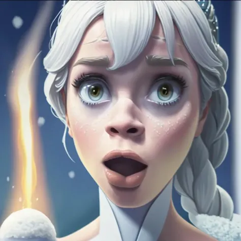 <lora:mahonest-01:1.2>, myhonest reaction, snow_queen_elsa, disney princess elsa with her hands on her head, looking straight at the camera, close-up shot