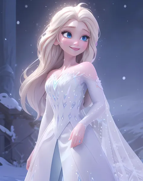 smiling, high detail, cinematic light, (masterpiece) <lora:snow_queen_elsa:0.7>, snow_queen_elsa