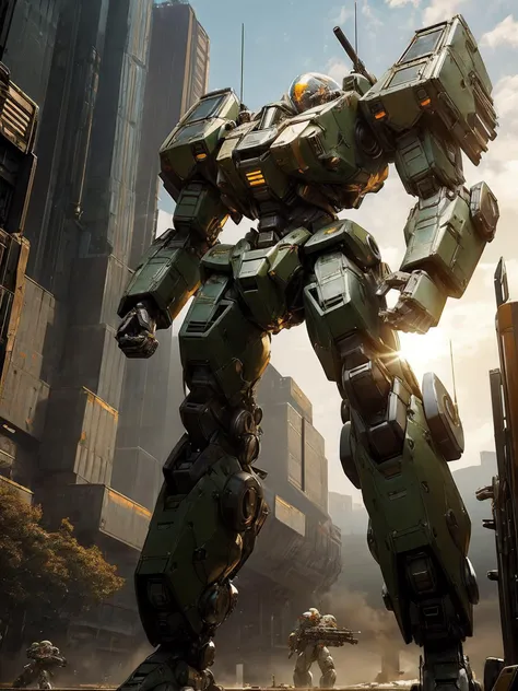 (dark shot:1.4), 80mm, (8k:1.2),mechwarrior,battletech,battletech style,ultra HD textures,highly detailed,hyper realistic,soldiers and mech fight,planetary annihilation titans,pacific rim jaeger,mech concept art,pacific-rim-mech in background,hawken,battlemech,epic concept art,in full height,(full body, (dynamic pose):1.2),(sharp:1.4),sharp focus,eye contact,(fantasy still detailed eyes:1.2),old,rusty,golden ratio,ray tracing,<lora:add_detail:1.6>,<lora:add_sharpness:1.6>,<lora:robot:0.2>,<lora:RoboXLv2:0.2>,<lora:HardSurface_beta:0.6>,, 8k, hdr, ultra detailed, ultra quality, realistic, sci-fi, full shot, global illumination, sun light, dynamic lighting, refraction, sharp focus, RAW, (intricate details:1.12), hdr, (intricate details, hyperdetailed:1.15), 35mm, Photorealism, realistic, detailed, textured, skin, hair, eyes, by Alex Huguet, Mike Hill, Ian Spriggs, JaeCheol Park, Marek Denko, futuristic technology , robots , spaceships , by Vitaly Bulgarov , Maciej Kuciara , Jama Jurabaev , Sparth , Karla Ortiz, soft light, sharp, exposure blend, medium shot, bokeh, (hdr:1.4), high contrast, (cinematic, teal and orange:0.85), (muted colors, dim colors, soothing tones:1.3), low saturation, (hyperdetailed:1.2), (noir:0.4)