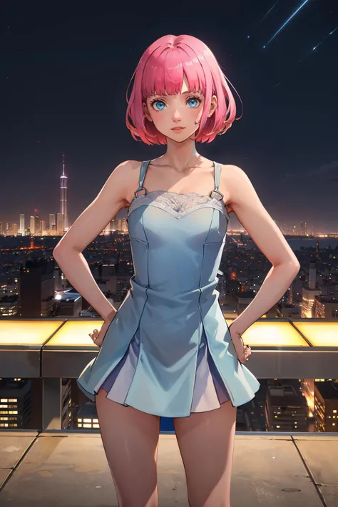 (solo, 1girl), (absurdres, highres, official wallpaper, poster), (masterpiece, best quality:1.2)
<lora:CRin:0.8>
CRin, short hair, overlooking a cityscape at night from a skyscraper, short dress, standing with hands on hips