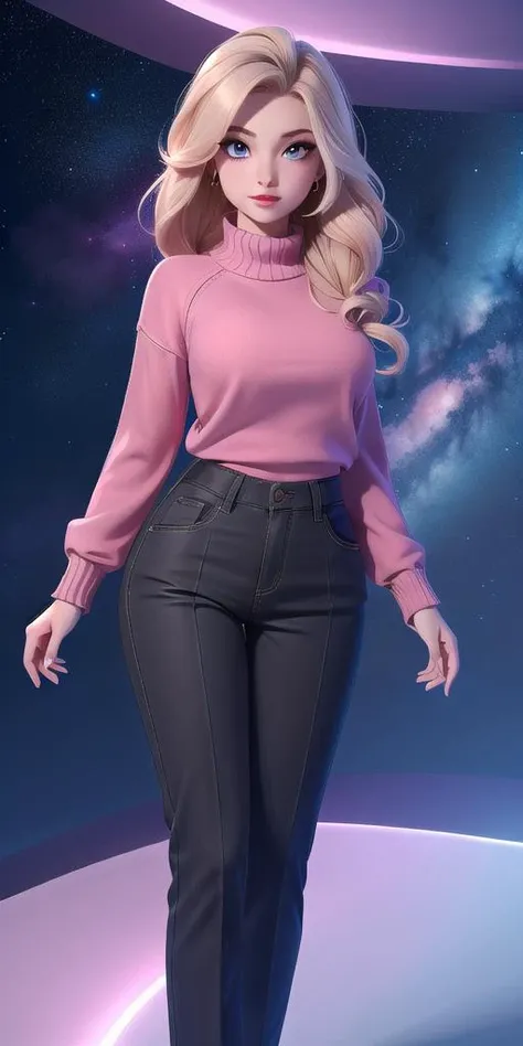 Sexy Toon 1girl, standing, solo, sweater, pants, starry_sky, masterpiece, best_quality, detailed_face, detailed_eyes, highres, beautiful, detailed, absurdres,