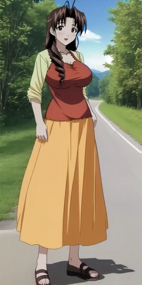 masterpiece, best_quality, highres, <lora:LHMutsumiOtohime:0.7> LHMutsumiOtohime, solo, standing, large_breasts, OrangeRedYellowDress
