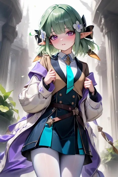 <lora:castelle>,castelle,1girl,solo,green hair,white background,cowboy_shot,skirt,<lora:a31cosv2_last:0.9>,, masterpiece, best quality, very aesthetic, absurdres