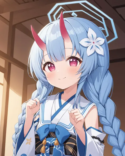 chise \(blue archive\), oni_horns, detached_sleeves, halo, smile, hair_flower, kimono, twin_braids, 2girls, closed_mouth, blush, wide_sleeves, ^_^, solo_focus, bow
<lora:chise_(blue_archive)_image877_2023-11-26-000012:1>halo. gorgeous,key visual, vibrant, studio anime,award-winning, professional, highly detailed,high budget, cinemascope