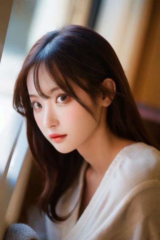 best quality, professional lighting, super detailed, realistic, beautiful detailed face, <lora:Momo Girls:0.8> momo girls,looking at viewer,sitting