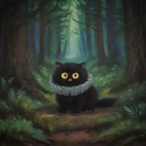 <lora:SDXL_Vanessa Stockard_Sa_May-000011:1> a very small black cat with jabbo, in the big forest