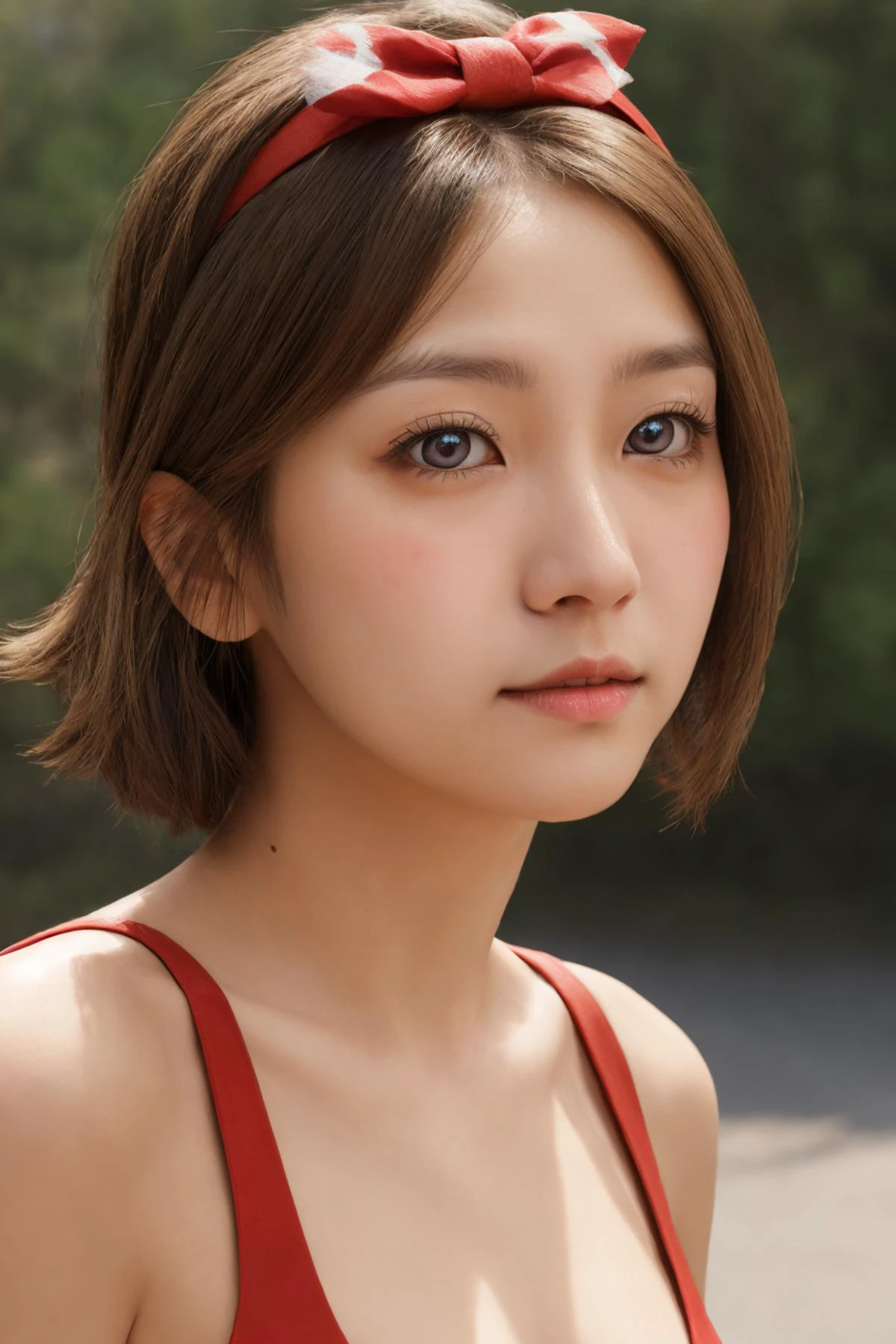 <lora:May-10:0.8> may (pokemon), 1girl, solo, simple background, medium hair, eyelashes, bow hairband, collarbone
looking at viewer,
shiny skin, small breasts, thin, slender,
(dynamic pose), arched back, beautiful, fit,
detailed eyes, detailed face,
(seductive, extremely sexy, sensual, sexual),
beautiful 21 yo woman,
perfect skin, female, looking at viewer, narrow waist,
fantasy ,, photorealistic, photograph, photo, dlsr, FujiFilm, extremely high detail, (volumetric lighting), (dynamic lighting), godrays, Rembrandt lighting, real shadows, intricate detail, detailed skin texture, (blush:0.2), (goosebumps:0.3), subsurface scattering