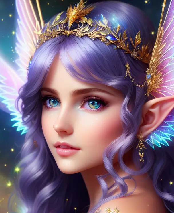 fabulously beautiful fairy elf, luminous wings, cute, 8k, ((masterpiece)), (best quality), (detailed), Beautiful, big, lovely eyes, Beautiful, goddess, nature girl, queen