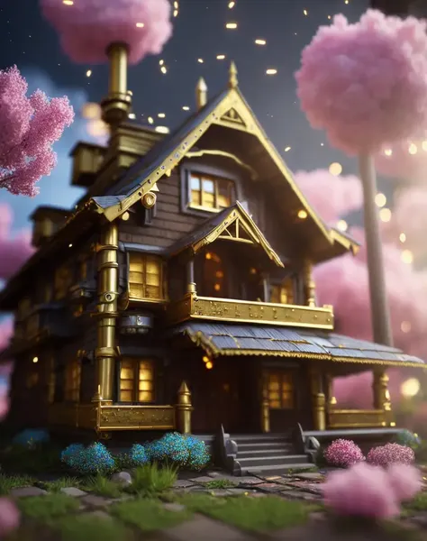 Kawaii,House 10k Resolution, featured on flickr, ultra-detailed, ultra realism, Depth of field, building destroyed, (Cinematic Photo:1.3) of (Realistic:1.3),(Energetic:1.3) armor gold (masterpiece, best quality, high resolution:1.4), table gold