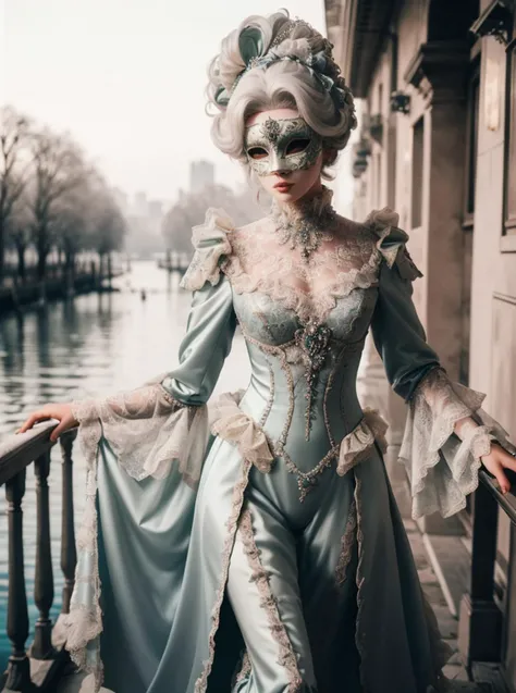 RAW photo, full body shot, 1girl, posing, exquisite green underwear, white wig, full face mask, complex park background, colorful
<lora:MasqueradeFashion:0.65> MasqueradeFashion, 8k uhd, dslr, soft lighting, high quality, film grain, Fujifilm XT3, (intricate details:0.9), (hdr, hyperdetailed:1.2)
