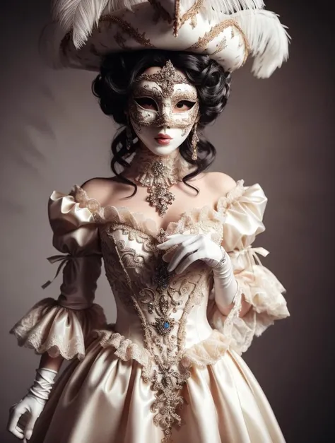 RAW photo, full body shot, posing girl, an absurd blonde wig, (full face mask:1.2), exquisite black dress, complex abstract feathers backgroung, dark theme,  MasqueradeFashion style <lora:MasqueradeFashion:0.6>, 8k uhd, dslr, soft lighting, high quality, film grain, Fujifilm XT3, (intricate details:0.9), (hdr, hyperdetailed:1.2)