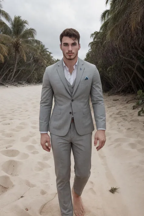 RAW Photo, photo of man michael_yerger wearing suit on deserted island <lora:Michael_Yerger-07:0.9>