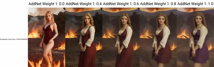 1girl, masterpiece, best quality,realistic,cloud,blonde hair,looking at viewer, field, dawn,ruins, sad face,(surrounded by fire), straight hair,medium breasts, adult,Bouguereau,burning clothes, torn clothes,buring dress,torn dress
