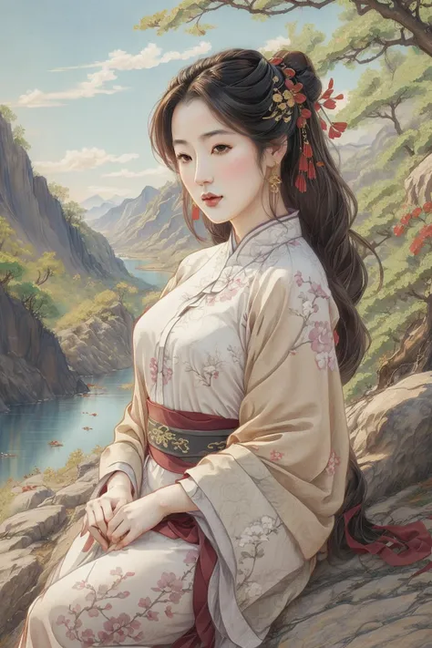 beautiful 40 year old woman sticker, simple background, plum blossoms and landscapes in the background, solid outline, watercolor painting, red Hanfu, revealing clothes, parchment, classical Chinese painting,
<lora:anxiang:0.65> <lora:revealing_clothes:0.8> <lora:easy_sticker:0.8> <lora:add_detail:0.8>