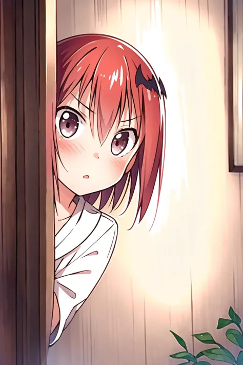 best quality, intricate details,

 1girl, <lora:satanichiaFromGabriel_v10:0.8> Satania, 

 <lora:poseLORAPeekingOut_v10:1.4> peeking out upper body,