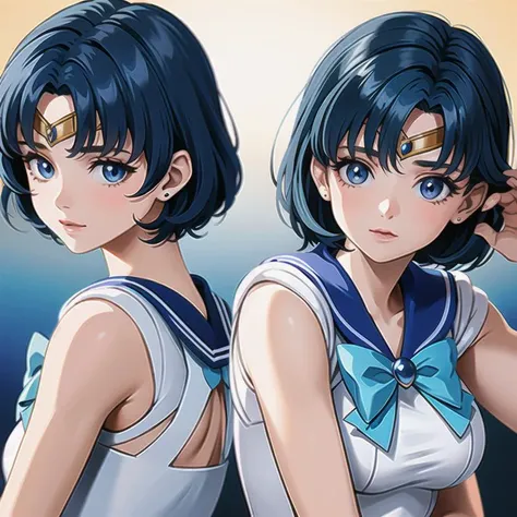 (masterpiece), 1girl, sailor mercury, blue eyes, blue hair, short hair, (parted bangs:1.5),  <lora:sailormercury-lyco-nochekaiser:1>