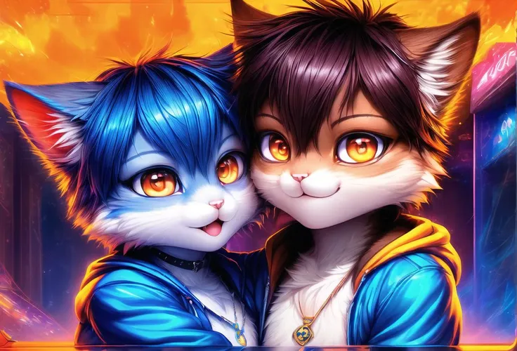 duo, multiple persona, <lora:SuperBolinha2_24_08_2023V2_STEPS200:1>, ((hugging)), superbolinha2 hugging krystal, front view, (masterpiece), best quality, high quality, extremely detailed 8k wallpaper, detailed, lighting, realistic, beautiful, (hot:1.4), (fur chest),  zip-up hoodie, (arcade background),  BREAK
male, duo, multiple persona, hugging, (superbolinha2), Jan Matejko,Ross Tran,Denis Sarazhin, Volumetric Lights, uploaded to e621,safe content, fluffy fur texture,cute body,(detailed pupils and eyes), <lora:add_detail:0.55> , (half-length portrait, three-quarter view, looking at viewer, ), BREAK
female, duo, multiple persona, uploaded on e621, ((by Vu06, by Lostgoose, by Fernand Khnopff, by Hioshiru, by Silverfox5213)), (surprise:1.7), hugging
solo female ((Krystal)) with ((cyan blue body)) and ((white chest)) and ((short blue hair)) and [clear eyes] and Blue Eyes and (long fluffy tail) wear ((golden pendant, wristband, jewelry)),
((medium breasts)), (detailed fluffy fur), (half-length portrait, three-quarter view, looking at viewer, ),
BREAK,