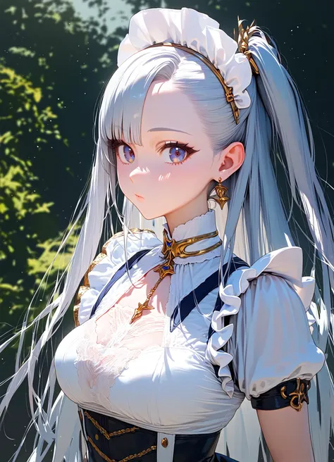 score_9, score_8_up, score_7_up ,source_anime , masterpiece, best quality, perfect anatomy , very aesthetic , official art,BRAKE
1girl, solo, silver hair, one side up, long hair, asymmetrical bangs, maid's outfit, close-up of face, looking at viewer,