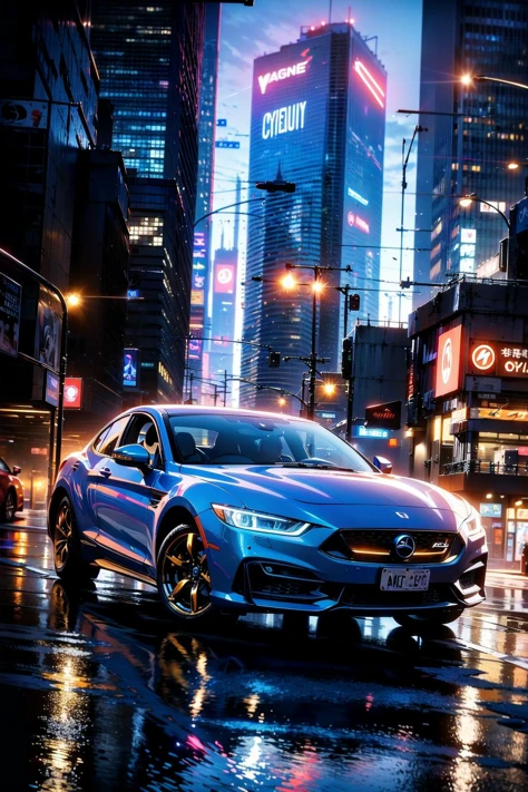 hyper realistic,metal,professional photo of a futuristic muscle car with multiple modifications, large wheels, driving, cybernetic hood, cyber car parts, front pop up headlights, science fiction, sci-fi scenario, (night), natural light, cyberpunk, futuristic city, cyberpunk city, neon signs, highly detailed, (highly detailed background), multiple buildings in the background, detailed textures, wide angle, 8k, HDR, professional photoshoot, high quality photo, realistic photo, realistic shadows, detailed shadows, realistic proportions,film grain, raw photo,(front),
<lora:apstyle3diff:1> apstyle3 apstyle masterpiece best quality detailed eyes