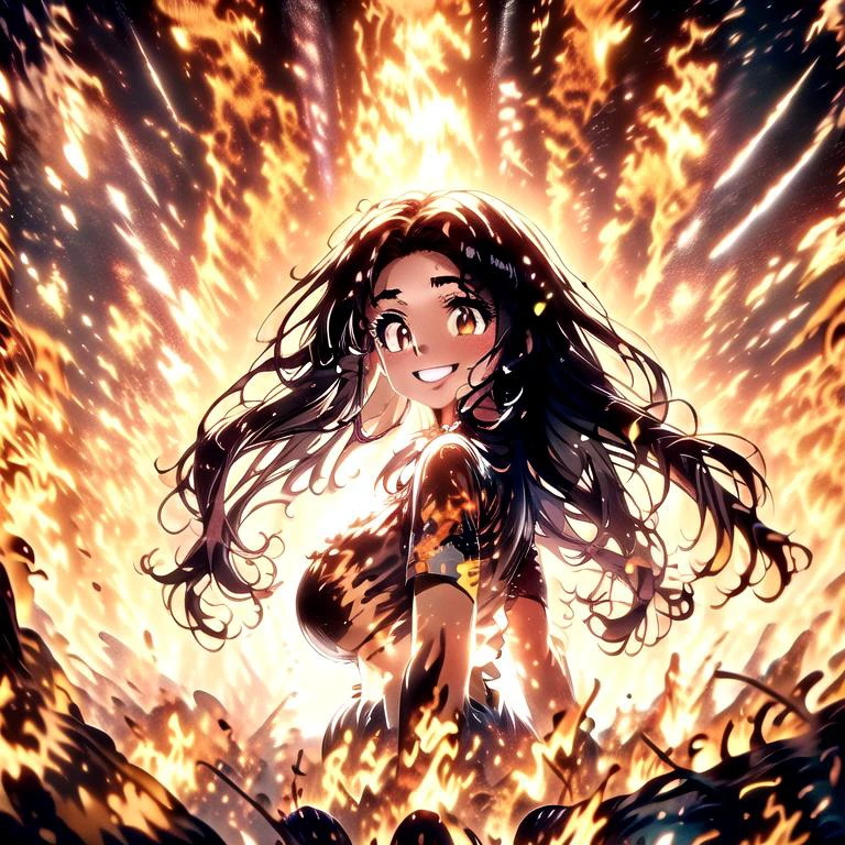 (masterpiece:1.4), high quality, high definition, sharp focus, detailed clothes, detailed body, detailed face, anime, best quality, 4k, 8k, absurd resolution, intricate detail, detailed hands, (detailed eyes:1.3), animation, illustration, highly detailed, highres, extremely detailed, <lora:add_detail:0.3>, seductive smile, (large breasts), (parted bangs:1.6), skindentation, <lora:ETO_OC:0.2> ETO-OC, <lora:ETO_OCC006:0.5>, ETO_OCC, (curly hair:1.3), (long hair:1.1), black hair, thick eyebrows, pale skin, curvy, (plump), fat, 1girl, (hazel eyes:1.3), smiling, looking at viewer, mature female, BREAK <lora:flameSilhouette:1> (((silhouette, burning, fire, flame, flaming, backlighting))), smirk, evil smile