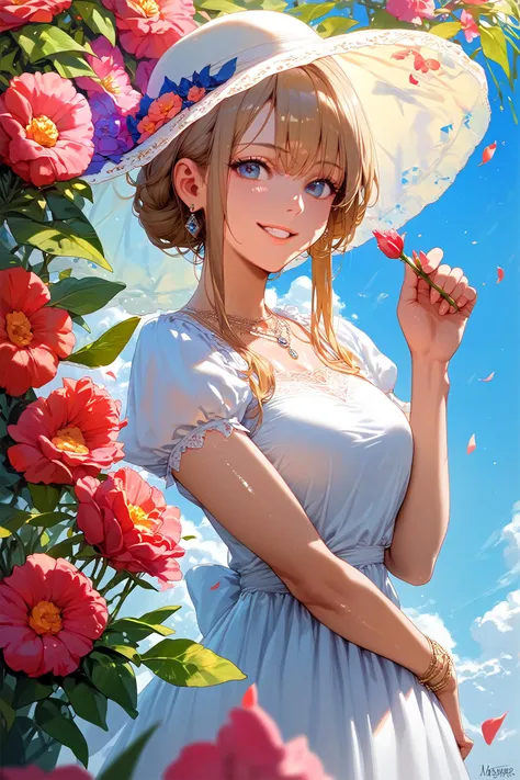 1girl,white_dress,smile,hand up,2023,
colorful_background,flower,sky,
(score_9,score_8_up,score_7_up), rating_explicit, best quality, masterpiece, 2k,
shiny skin reflection,<lora:DetailedEyes_V3:0.8>