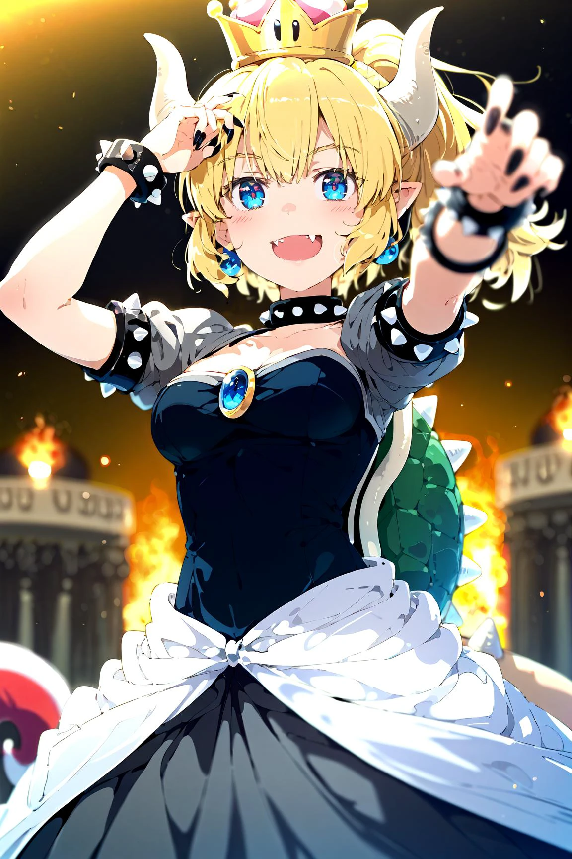 <lora:add-detail-xl:1>, <lora:zy_Detailed_Backgrounds_v1:0.5> Rich, (score_9_up), score_8_up, score_7_up,score_6_up, 1girl, <lora:ogipote+PDXL2-000010:1> ogipote+, blurry, depth of field, <lora:bowsette-ponyxl-lora-nochekaiser:1> bowsette, blue eyes, blonde hair, ponytail, medium hair, sidelocks, pointy ears, horns, crown, smile, teeth, fangs,, venice, gondola ride, noon, giggling, arm up, wide angle, wide shot, cowboy shot