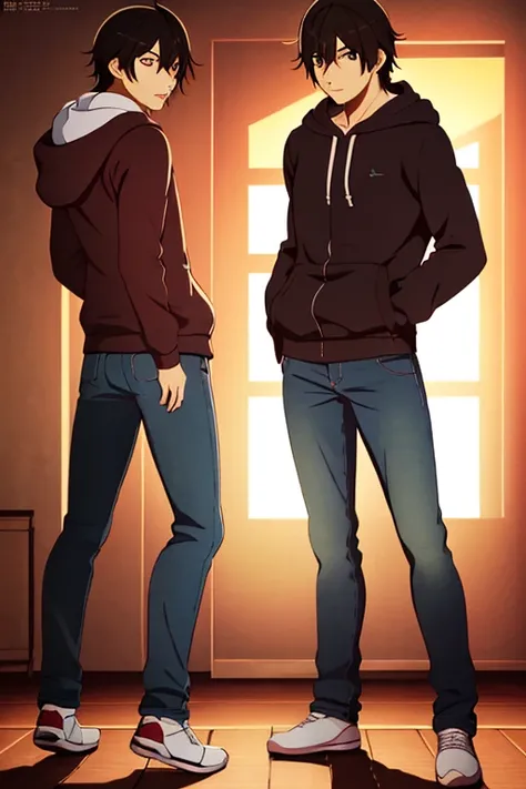 masterpiece,bestquality,ultra-detailed,Cinematic Lighting,llustration,masterpiece, best quality, solo, 1boy, male focus, black hair, hood, hoodie, looking back, ahoge, pants, jeans, brown eyes, denim, full body, skatesrealistic and detailed clothes, fine fabric emphasis, photorealistic, (extremely detailed), detailed hair, best resolution, best quality, best resolution, best quality, (Masterpiece), extremely detailed face, Original Character, perfect lighting, best colors, colorful, beautiful, fine detail, ultra high resolution, Natural Volumetric Lighting And Best Shadows, Deep Depth Of Field, (Highest Quality, Amazing Details:1.4), <lora:Koyomi Araragi:0.7>