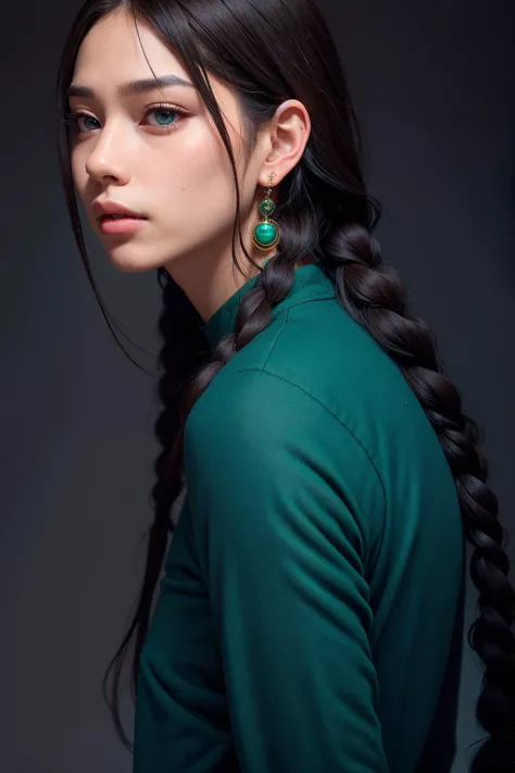 Protrait, photograph, androgynous hunnuman, oval jaw, delicate features, beautiful face, dreadlocked hair, long bangs, long ponytail, bright blue-green eyes, hindu art<lora:detailmaker:2.5>