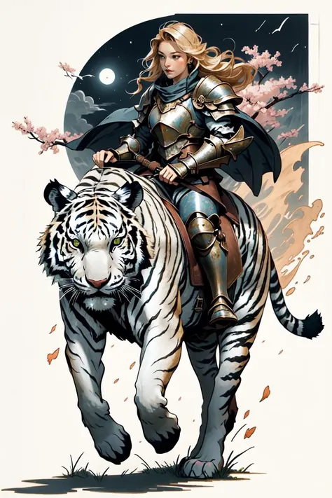 masterpiece, best quality a blonde woman wearing armor, flowing hair, cherry blossoms scatter, detailed face, riding a giant ((armored white tiger)), green forest, serene, facing viewer , front view, full body shot <lora:aki:0.1> alphonse mucha <lora:Riding a giant tiger_20230822144927:0.25> Riding a giant tiger <lora:Painted_poster_V1-000035_1_pp:0.5> Painted poster<lora:tangbohu-detailmaker_v2.5:0.5> <lora:ghostdom_20230621222536:0.25> GHOSTDOM,NIGHT,BACKLIGHT, moonlight, at night <lora:HBD4:0.25> heibaidiao, silhouette, light and shadow, <lora:LAS:0.25> CLOUD,COLORFUL <lora:nijiarmor_anime_v2:0.5><lora:EF-GoodHands-beta2:0.5><lora:EF-GoodHands-beta2:0.5>