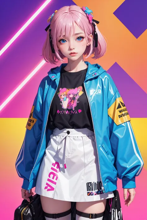 transparent color PVC clothing,transparent color vinyl clothing,prismatic,holographic,chromatic aberration,fashion illustration,masterpiece,girl with harajuku fashion,looking at viewer,8k,ultra detailed,pixiv,<lora:tangbohu-detailmaker_v2.5:1>,