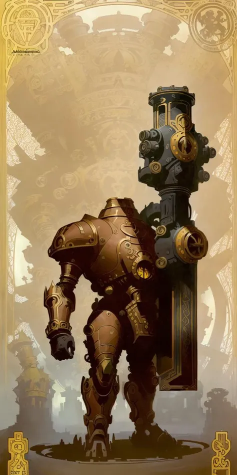 (  An  [ stunning | astonishing | exquisite ]  
( (    [  Alphonse Mucha's  | Anders zorn's   ]   )
[ masterpiece | artwork ]  )  )
with the ( full body )  [ concept character design | portrait ]  
of an  ( ( [ ominous | gloomy ] ) but beautiful biomechanical  ( ( African )  warforged  ) )
full of ( geometrical ( circuit ) patterns )
( ( on  top of  a pedestal )
while posing in the middle of the  composition )
with ( dynamic symmetry )
, ( An ( [ afropunk |  afrofuturism ] ) 
[ tarot | MTFG ] 
[ card | banner | illustration ] )
in ccdsf artstyle 
by [ Frank Xavier Leyendecker | Francis Coates Jones | Carl Larsson ]
and by  [ Joseph Christian Leyendecker | James Tissot ]