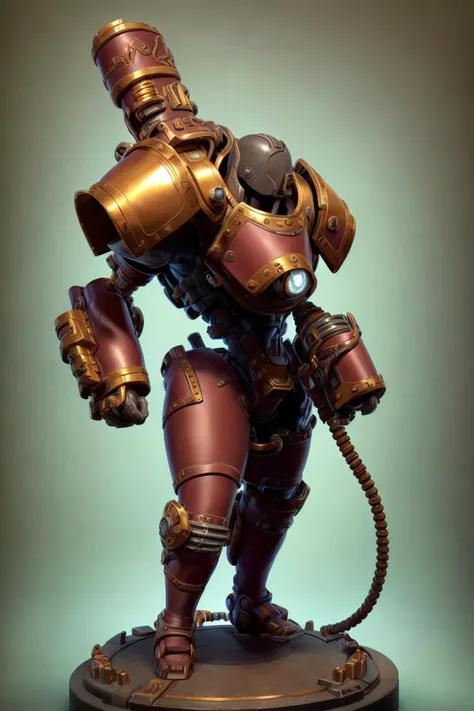 ( Full body ) character illustration 
of   ( [ an ominous | a gloomy ] ) clockwork  ( paladin )
with hanging [ hoses | cables ]  and [ pipes |  conduits ]
( on top of a pedestal ) 
[ perfectly |  precisely ] centered in the middle of composition
,  ( ( ( Alphonse Mucha's ) nouveau ) concept [ character  design |  art | illustration ] ) 
in  sci-fi ( ( nouveau ) futurism ) CCDSF artstyle 
by Victo Ngai
, perfect pose with ( ( clear and readable tangents )
full of negative space ) 
, perfect ( symmetrical and ( well-proportionate anatomy ) ) 
exquisite ( 3D ( solid drawing ) volumetry )
enhancing  ( perspective ( depth ) )